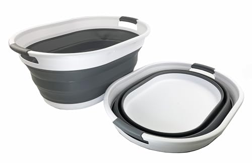 SAMMART Set of 2 Collapsible Plastic Oval Laundry Basket - Foldable Pop Up Storage Container/Organizer - Portable Washing Tub - Space Saving Hamper