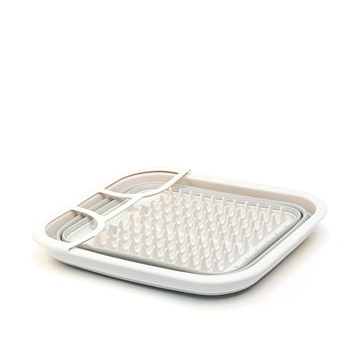 SAMMART Collapsible Dish Drainer with Drainer Board - Foldable Drying Rack Set - Portable Dinnerware Organizer - Space Saving Kitchen Storage Tray