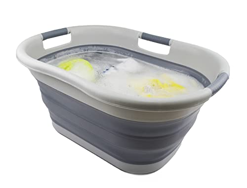 SAMMART 40L (10.5 gallon) Collapsible Plastic Laundry Basket - Foldable Pop Up Storage Container/Organizer - Portable Washing Tub - Space Saving Hamper/Basket