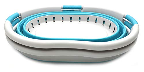 SAMMART 36L (9.5 gallon) Set of 2 Collapsible 3 Handled Plastic Laundry Basket-Foldable Pop Up Storage Container/Organizer-Space Saving Basket