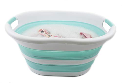 SAMMART 36L (9.5 gallon) Collapsible Plastic Laundry Basket - Oval Tub/Basket - Foldable Storage Container/Organizer - Portable Washing Tub - Space Saving Laundry Hamper, Water Capacity: 28L (7.4 gallon)