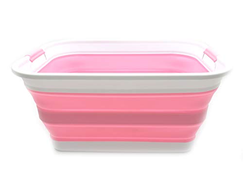 SAMMART 42L (11 Gallon) Collapsible Plastic Laundry Basket-Foldable Pop Up Storage Container/Organizer-Portable Washing Tub-Space Saving Basket, Water Capacity 34L(9 Gallon)