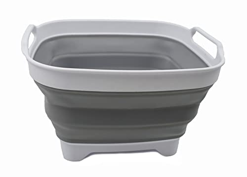 SAMMART 7.5L (2 Gallons) Collapsible Dishpan with Draining Plug - Foldable Washing Basin - Portable Dish Washing Tub - Space Saving Kitchen Storage Tray