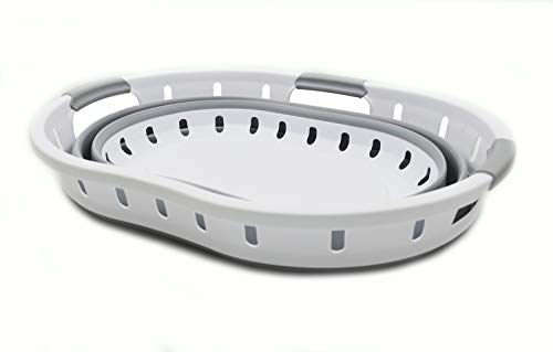 SAMMART 36L (9.5 gallon) Collapsible 3 handled Plastic Laundry Basket - Portable Oval Basket - Foldable Storage Container/Organizer - Space Saving Laundry Hamper