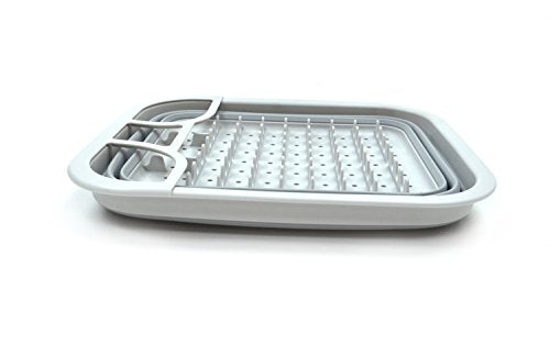 SAMMART Collapsible Dish Drainer with Drainer Board - Foldable Drying Rack Set - Portable Dinnerware Organizer - Space Saving Kitchen Storage Tray