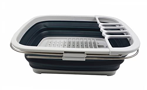 SAMMART 8L (2.11Gallons) Expandable Collapsible Dish Drainer - Foldable Drying Rack - Portable Dinnerware Organizer - Space Saving Kitchen Storage Tray