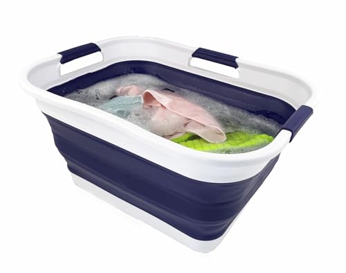 SAMMART 30L (8 gallons) Collapsible Plastic Laundry Washing Tub/Basket-Portable Pop Up Storage Container/Organizer-Foldable Laundry Hamper-Space Saving