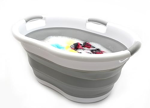 SAMMART 36L(9.5 Gallon) Collapsible Plastic Laundry Basket-Oval Tub/Basket-Foldable Storage Container-Portable Washing Tub-Space Saving Laundry Hamper,Water Capacity 27L(7.1 Gallon)