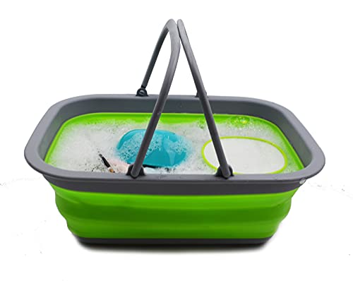 SAMMART 9.2L (2.37Gallon) Collapsible Tub with Handle 2 pcs Box Set - Portable Outdoor Picnic Basket - Foldable Shopping Bag - Space Saving Storage Container