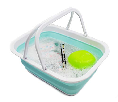 SAMMART 9.2L (2.37Gallon) Collapsible Tub with Handle 2 pcs Box Set - Portable Outdoor Picnic Basket - Foldable Shopping Bag - Space Saving Storage Container