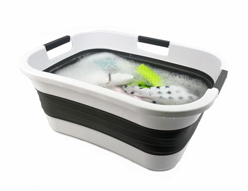 SAMMART 30L (7.9 gallon) Collapsible Plastic Laundry Basket - Foldable Pop Up Storage Container/Organizer - Portable Washing Tub - Space Saving Hamper/Basket