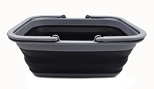 SAMMART 9.2L (2.37Gallon) Collapsible Tub with Handle 2 pcs Box Set - Portable Outdoor Picnic Basket - Foldable Shopping Bag - Space Saving Storage Container