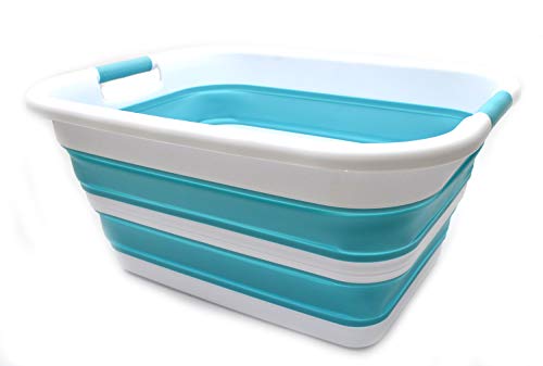 SAMMART 41L(10.8 gallon) Collapsible Plastic Laundry Basket-Foldable Pop Up Storage Container-Portable Washing Tub-Space Saving Basket,Water capacity 31L(8.2 gallon)