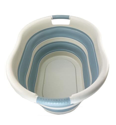 SAMMART 36L (9.5Gallons) Collapsible Plastic Laundry Basket - Oval Tub/Basket - Foldable Storage Container/Organizer - Portable Washing Tub - Space Saving Laundry Hamper