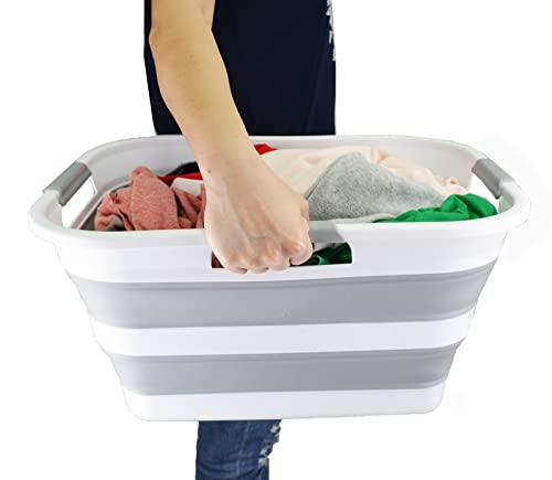 SAMMART Set of 2-30L (8 gallon) Collapsible Plastic Laundry Basket - Foldable Pop Up Storage Container/Organizer - Portable Washing Tub - Space Saving Hamper/Basket, Water capacity: 24L (6.3 gallon)