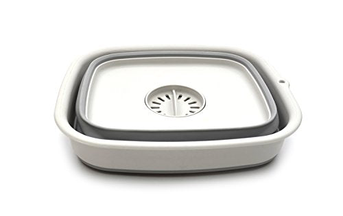 SAMMART 9.1L (2.4Gallon) Collapsible Dishpan with Draining Plug - Foldable Washing Basin - Portable Dish Washing Tub - Space Saving Kitchen Storage Tray
