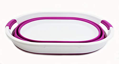 SAMMART 39L(10.3 gallon) Collapsible Plastic Laundry Basket - Oval Tub/Basket - Foldable Storage Container-Portable Washing Tub - Space Saving Laundry Hamper, Water capacity: 30L (7.9 gallon)