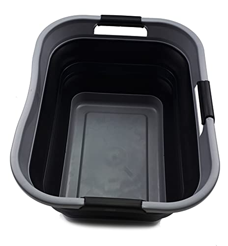 SAMMART Set of 2-30L (8 gallon) Collapsible Plastic Laundry Basket - Foldable Pop Up Storage Container/Organizer - Portable Washing Tub - Space Saving Hamper/Basket, Water capacity: 24L (6.3 gallon)