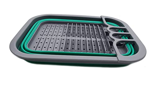 SAMMART Collapsible Dish Drainer with Drainer Board - Foldable Drying Rack Set - Portable Dinnerware Organizer - Space Saving Kitchen Storage Tray