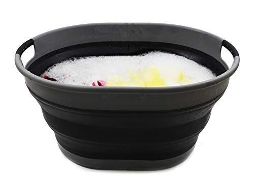 SAMMART 25L(6.6 gallon) Collapsible Oval Laundry Basket-Foldable Storage Container/Organizer-Portable Washing Tub-Space Saving Hamper-Pet Bath Tub, Water capacity 20L(5.28 gallon)