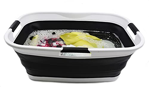 SAMMART 44L (11.6 gallon) Collapsible Plastic Laundry Basket - Foldable Pop Up Storage Container/Organizer - Portable Washing Tub - Space Saving Hamper/Basket, Water Capacity: 35L (9.2 gallon)