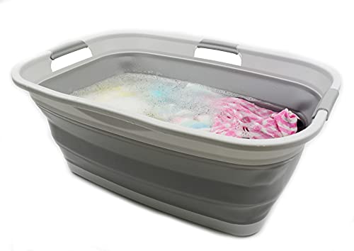 SAMMART 44L (11.6 gallon) Collapsible Plastic Laundry Basket - Foldable Pop Up Storage Container/Organizer - Portable Washing Tub - Space Saving Hamper/Basket, Water Capacity: 35L (9.2 gallon)