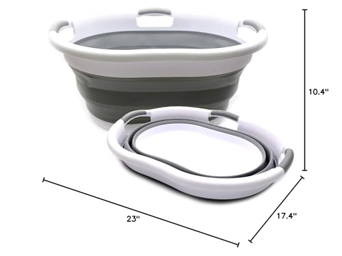 SAMMART 36L(9.5 Gallon) Collapsible Plastic Laundry Basket-Oval Tub/Basket-Foldable Storage Container-Portable Washing Tub-Space Saving Laundry Hamper,Water Capacity 27L(7.1 Gallon)