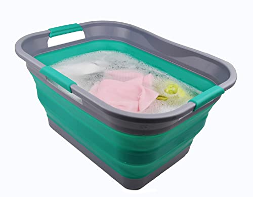 SAMMART Set of 2-30L (8 gallon) Collapsible Plastic Laundry Basket - Foldable Pop Up Storage Container/Organizer - Portable Washing Tub - Space Saving Hamper/Basket, Water capacity: 24L (6.3 gallon)