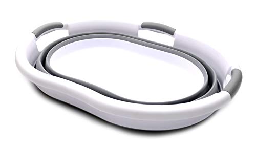 SAMMART 36L(9.5 Gallon) Collapsible Plastic Laundry Basket-Oval Tub/Basket-Foldable Storage Container-Portable Washing Tub-Space Saving Laundry Hamper,Water Capacity 27L(7.1 Gallon)