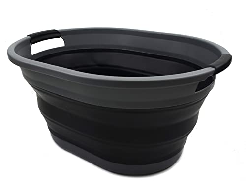 SAMMART 32L (8.4 Gallon) Collapsible Plastic Laundry Basket - Foldable Pop Up Storage Container/Organizer - Portable Washing Tub - Space Saving Hamper, Water Capacity: 24L