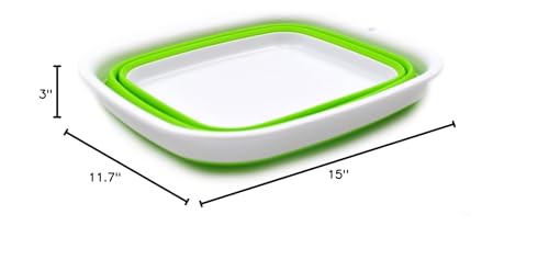 SAMMART 2pcs Kitchen & Outdoor Set : Collapsible Dish Drainer & 7.7L Collapsible Plastic Tub/Basin (2, Grey+Green)