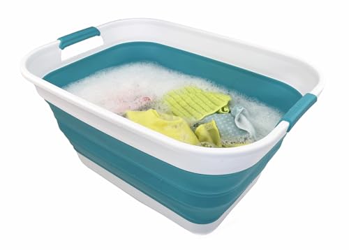 SAMMART 27L (7.1 Gallons) Collapsible Plastic Laundry Basket with Handle-Foldable Pop Up Storage Basket with handle