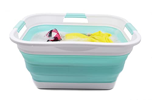 SAMMART Set of 2-30L (8 gallon) Collapsible Plastic Laundry Basket - Foldable Pop Up Storage Container/Organizer - Portable Washing Tub - Space Saving Hamper/Basket, Water capacity: 24L (6.3 gallon)