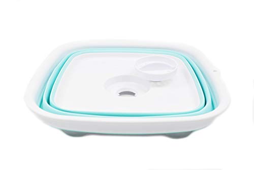 SAMMART 9.3L (2.46Gallon) Collapsible Dishpan with Draining Plug - Foldable Washing Basin - Portable Dish Washing Tub - Space Saving Kitchen Storage Tray