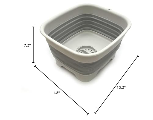 SAMMART 9.1L (2.4Gallon) Collapsible Dishpan with Draining Plug - Foldable Washing Basin - Portable Dish Washing Tub - Space Saving Kitchen Storage Tray