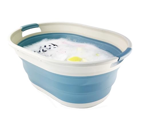 SAMMART 28L (7.4Gallons) Collapsible Plastic Laundry Basket - Oval Tub/Basket - Foldable Storage Container/Organizer - Portable Washing Tub - Space Saving Laundry Hamper