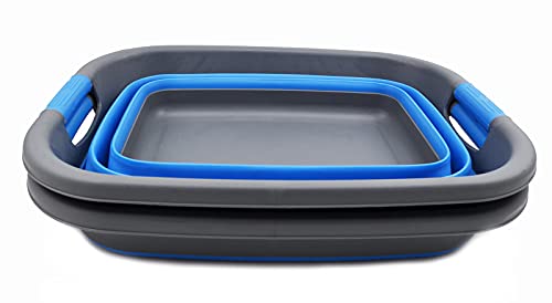 SAMMART Set of 2-21L(5.5 gallon) Collapsible Laundry Basket/Tub-Foldable Storage Container-Portable Washing Bin - Space Saving Hamper, Water capacity: 17L (4.4 gallon)