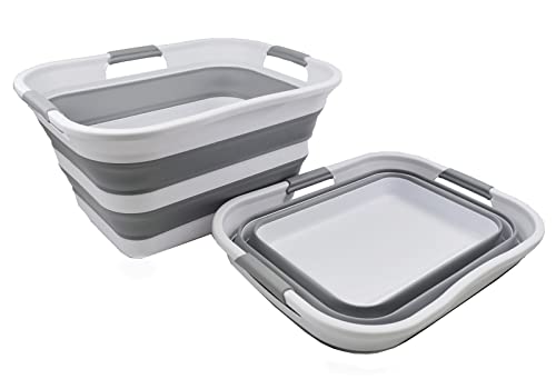 SAMMART Set of 2-30L (8 gallon) Collapsible Plastic Laundry Basket - Foldable Pop Up Storage Container/Organizer - Portable Washing Tub - Space Saving Hamper/Basket, Water capacity: 24L (6.3 gallon)