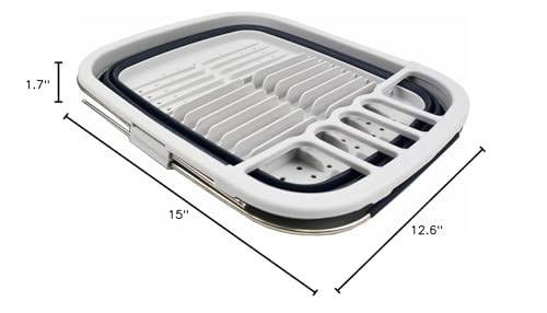 SAMMART 8L (2.11Gallons) Expandable Collapsible Dish Drainer - Foldable Drying Rack - Portable Dinnerware Organizer - Space Saving Kitchen Storage Tray