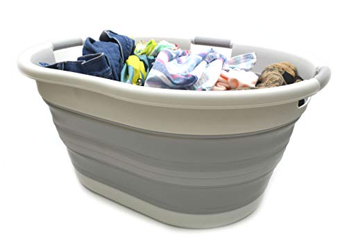 SAMMART 57L (15 Gallons) Collapsible 3-Handled Plastic Laundry Basket - Oval Tub - Portable Washing Tub-Space Saving Laundry Hamper, Water Capacity 44L / 11.6 Gallon