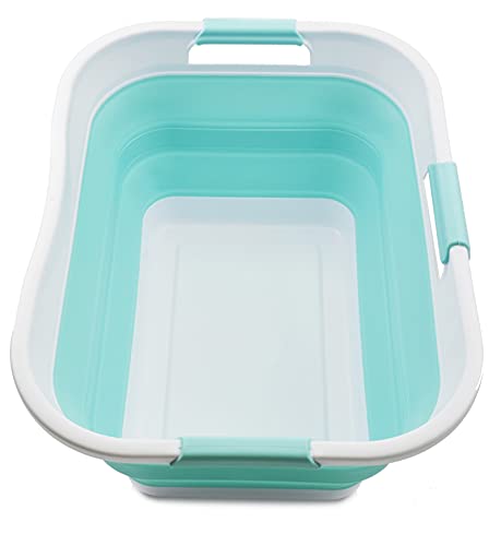 SAMMART Set of 2-30L (8 gallon) Collapsible Plastic Laundry Basket - Foldable Pop Up Storage Container/Organizer - Portable Washing Tub - Space Saving Hamper/Basket, Water capacity: 24L (6.3 gallon)