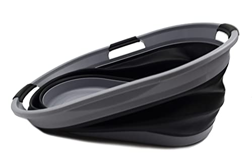 SAMMART Set of 2-44L (11.6 gallon) Collapsible 3 handled Plastic Laundry Basket - Oval Tub/Basket - Foldable Storage Container/Organizer - Portable Washing Tub - Space Saving Laundry Hamper