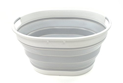 SAMMART 25L(6.6 gallon) Collapsible Oval Laundry Basket-Foldable Storage Container/Organizer-Portable Washing Tub-Space Saving Hamper-Pet Bath Tub, Water capacity 20L(5.28 gallon)