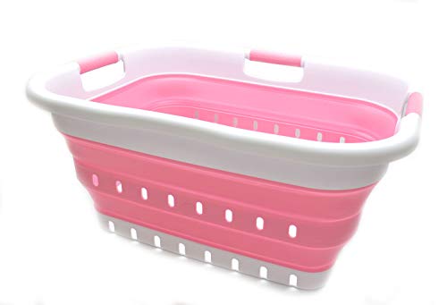 SAMMART Collapsible 3 Handled Plastic Laundry Basket - Foldable Pop Up Storage Container/Organizer - Portable Basket - Space Saving Hamper/Basket