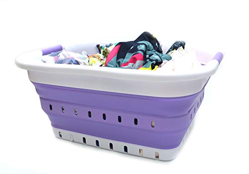 SAMMART Collapsible 3 Handled Plastic Laundry Basket - Foldable Pop Up Storage Container/Organizer - Portable Basket - Space Saving Hamper/Basket