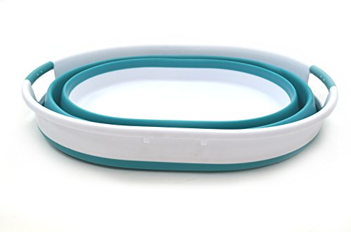 SAMMART 25L(6.6 gallon) Collapsible Oval Laundry Basket-Foldable Storage Container/Organizer-Portable Washing Tub-Space Saving Hamper-Pet Bath Tub, Water capacity 20L(5.28 gallon)