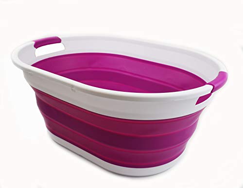 SAMMART 39L(10.3 gallon) Collapsible Plastic Laundry Basket - Oval Tub/Basket - Foldable Storage Container-Portable Washing Tub - Space Saving Laundry Hamper, Water capacity: 30L (7.9 gallon)