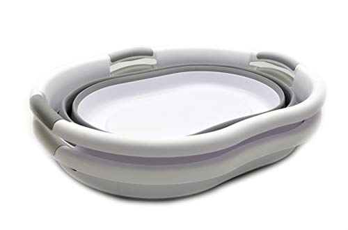 SAMMART 36L(9.5 Gallon) Collapsible Plastic Laundry Basket-Oval Tub/Basket-Foldable Storage Container-Portable Washing Tub-Space Saving Laundry Hamper,Water Capacity 27L(7.1 Gallon)