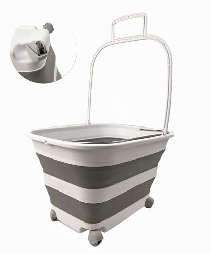 SAMMART 35L (9.24 Gallons) Collapsible Plastic Laundry Basket with Handle and Wheels - Foldable Pop Up Storage Container/Washing Tub - Space Saving