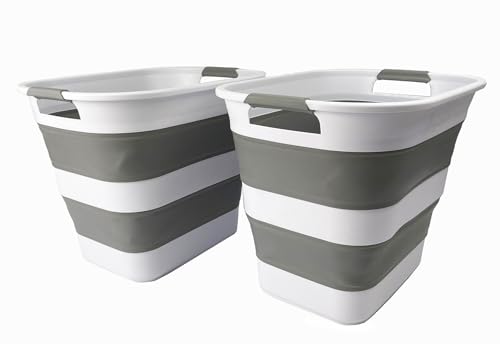 SAMMART 40L (10.5 Gallon) Set of 2 Collapsible Plastic Laundry Basket - Foldable Pop Up Storage Container/Organizer - Portable Laundry Hamper - Space Saving Washing Tub